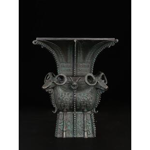 纯黄HT四羊方铜四方青铜鼎仿古羊青铜器酒杯办公尊室客厅摆件