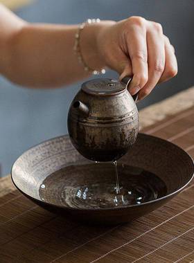 釉中式具手工鎏金壶承手作釉茶承陶瓷茶壶托盘YQR功夫茶储水干泡