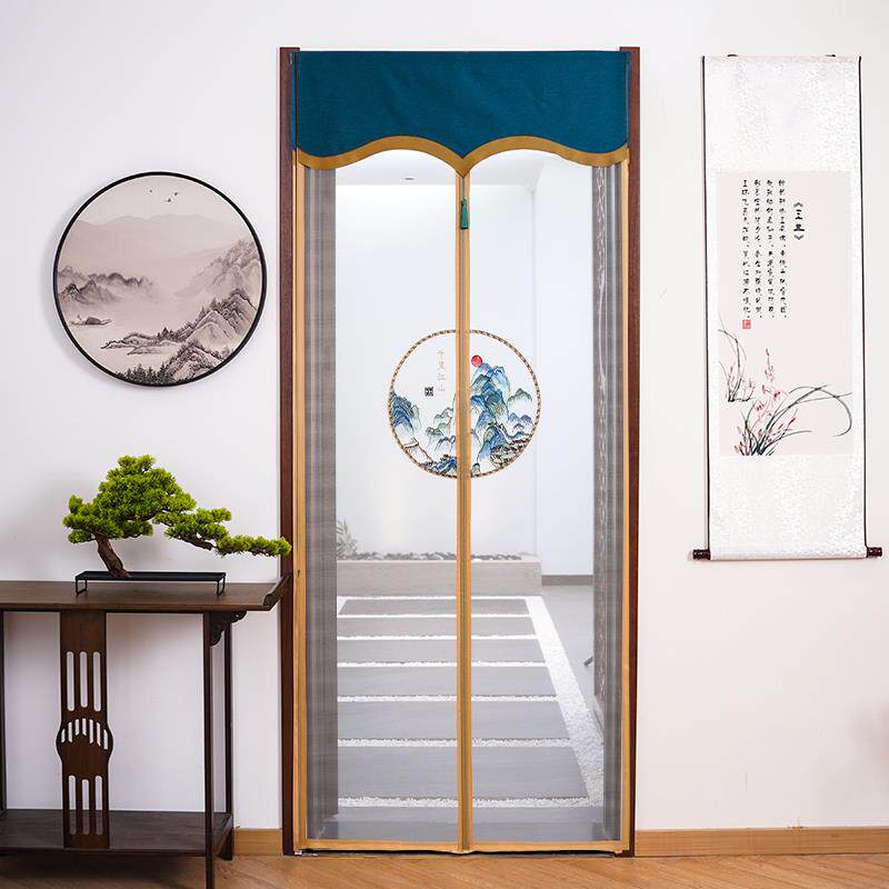 蚊门帘全磁条纱断门免打孔隔绣帘苏印花防LDTC8452家用纱门帘子隐