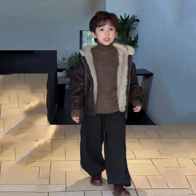 麦多多童装优选男童冬装加厚毛绒j皮外套冬季儿x童两面穿皮衣外套