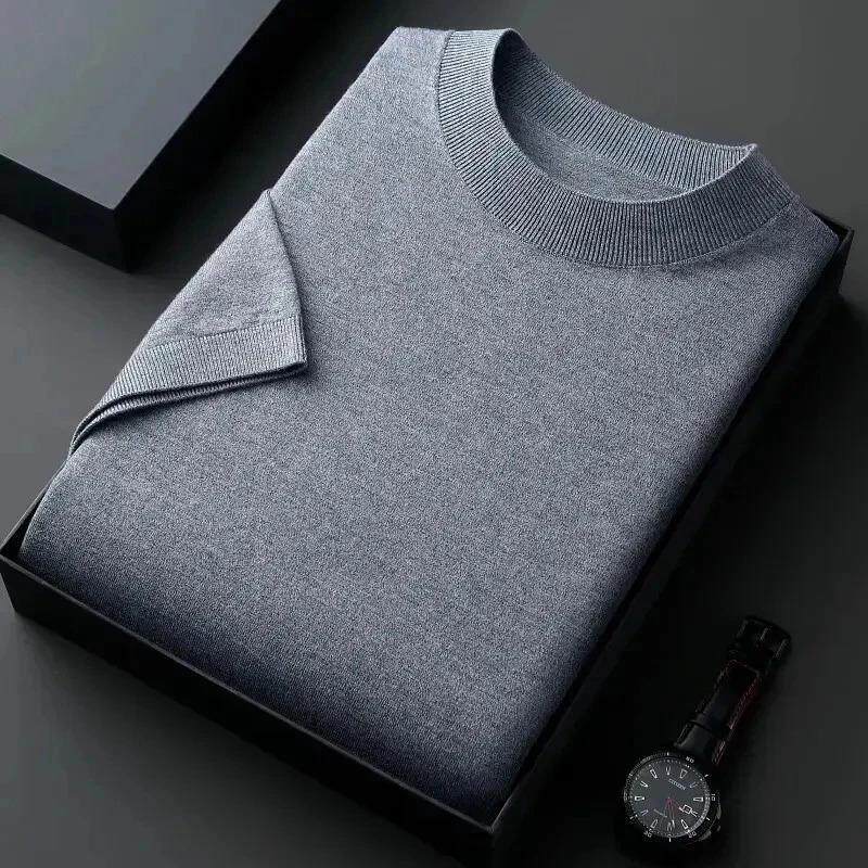 冲首卓选2026新款男士桑蚕丝羊毛短袖针织衫半高领打底衫大码