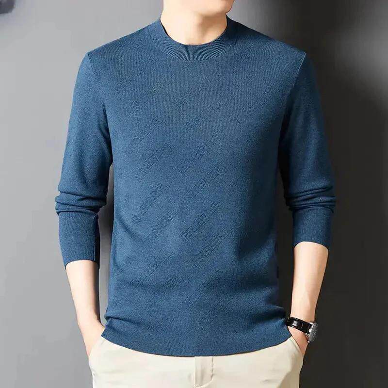 棱云精选男J装秋冬纯色宽松圆领y针织长袖简约套头打l底毛衫9028