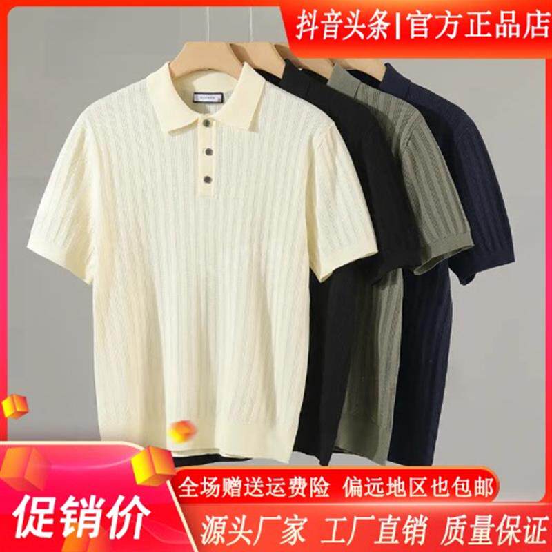 HQ轻奢严选男装老钱风竖纹肌n理S针织纽扣POLO衫2026夏季高级感短