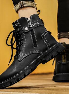 JAKE CAVO马丁靴秋冬高筒系带工装鞋户外休闲男靴侧拉链潮流