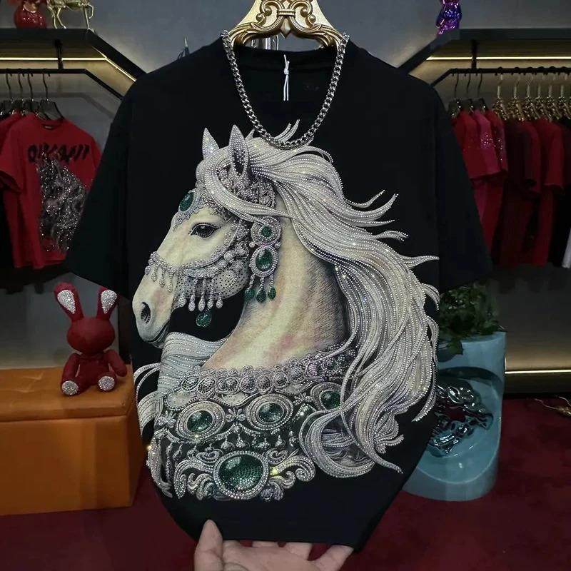 仕咖服装马年新款烫钻男士高品质重工新年短袖男款圆领百搭T恤,男装,T恤,淘宝优惠券,粉丝福利购,淘宝优惠卷