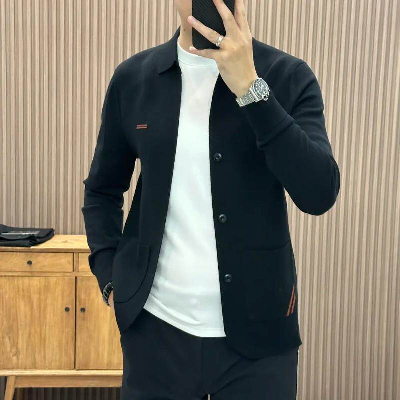 依锦轻奢男装针织常规r秋季翻领长袖针织衫毛衣时尚商务薄款男士