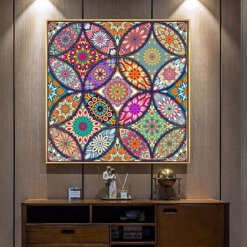 钻石画满钻客厅书房十字绣点贴钻抽象曼陀罗花纹钻石绣砖石画小幅