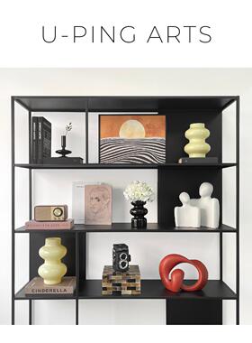 样板间书柜现代家居软装摆件饰品彷真花挂画创意玻璃工艺品ZH3650