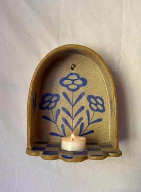 兰花烛台ins风蓝色花朵烛台摆件创意餐桌浪漫感小烛台置物架