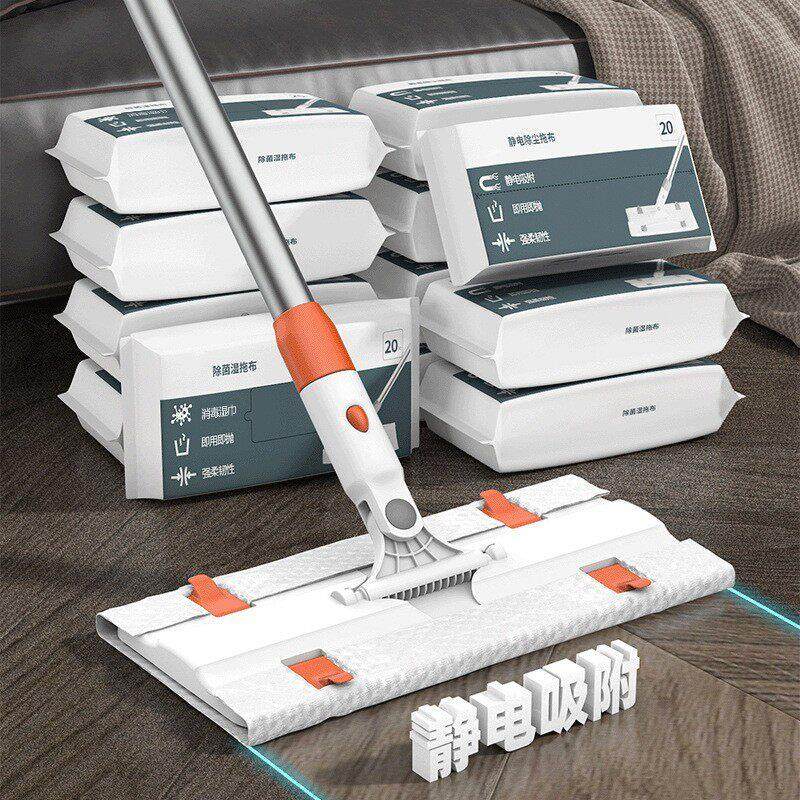 家用静电除尘纸免手洗懒人擦地拖把平板拖把夹固式木地板清洁平拖