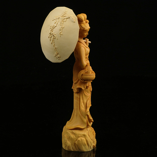 黄杨木雕创意家居客厅美女手工雕刻工艺品仕女踏青收藏 送礼