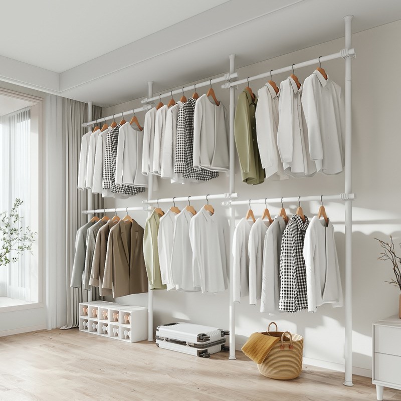 顶天立地置衣架加粗加厚衣帽间架子组装置物柜落地卧室挂衣杆