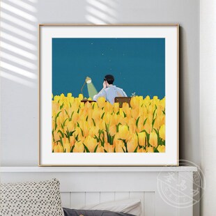 爱读书的小孩儿童房装饰画女孩卧室书房背景墙壁画幼儿园卡通挂画