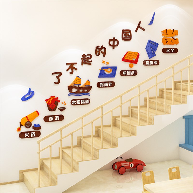 幼儿园爱国墙面四大发明传统文化环创主题墙装饰走廊楼梯教室墙贴