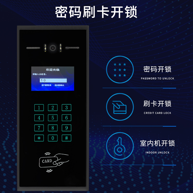 楼宇对讲可视门铃刷卡密码指纹主机单元门禁系统套装智能家用小区