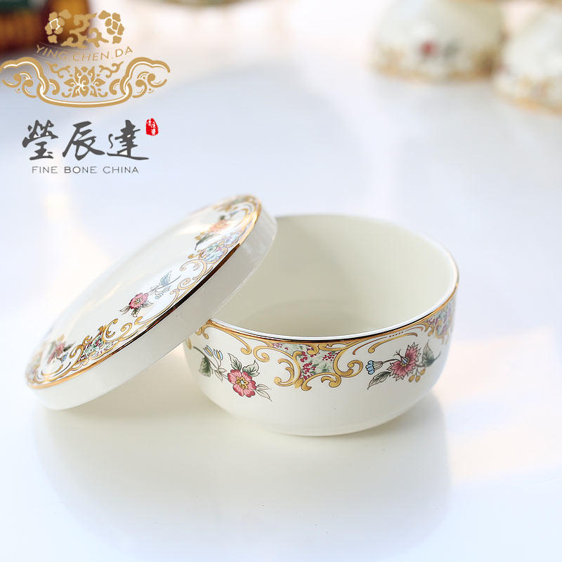 莹辰达陶瓷盖碗米饭碗韩式骨瓷小碗餐具小汤碗微波炉创意