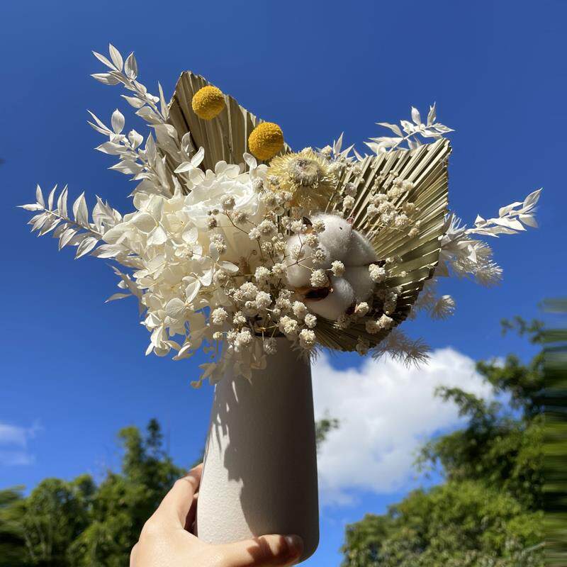 ins风摆件真花干花花束小蒲叶客厅装饰满天星家居永生玫瑰插花