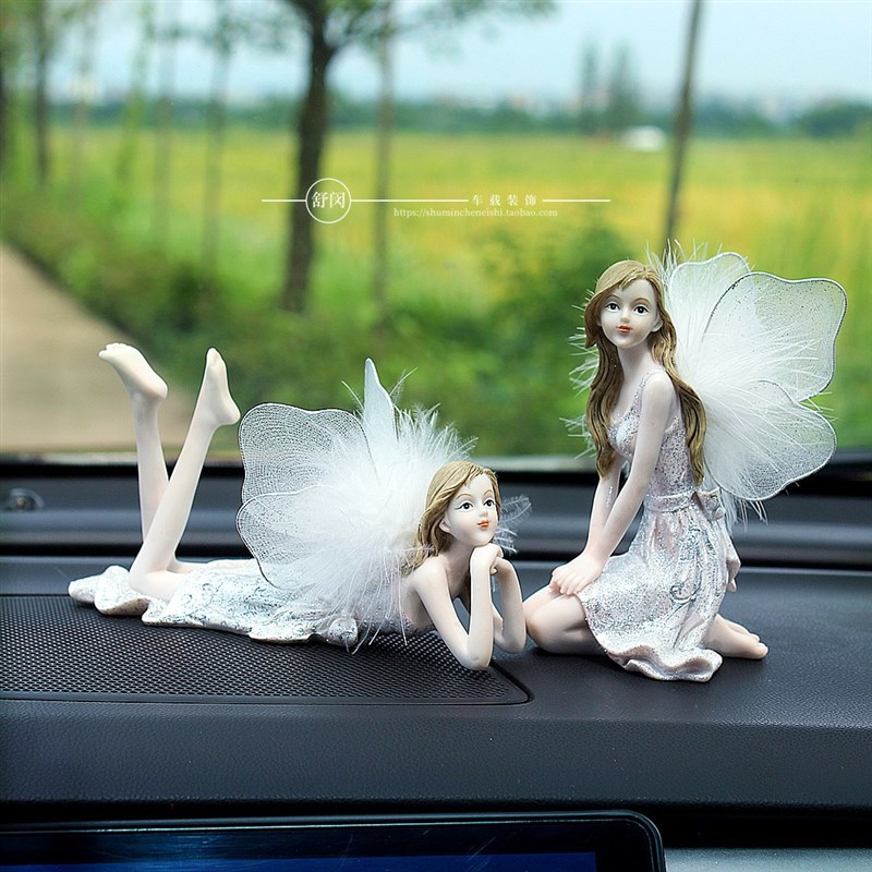 202新款汽车中控台树脂摆件仙子车内装饰女士仪表台羽毛饰品车载