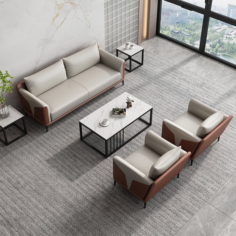 办公室沙发现代商务接待会客三人位休闲办公沙发茶几装
