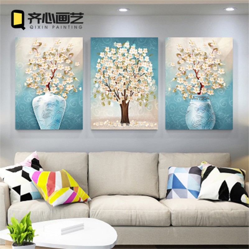 客厅装饰画沙发后背景墙三联挂画卧室壁画餐厅无框画欧式图片
