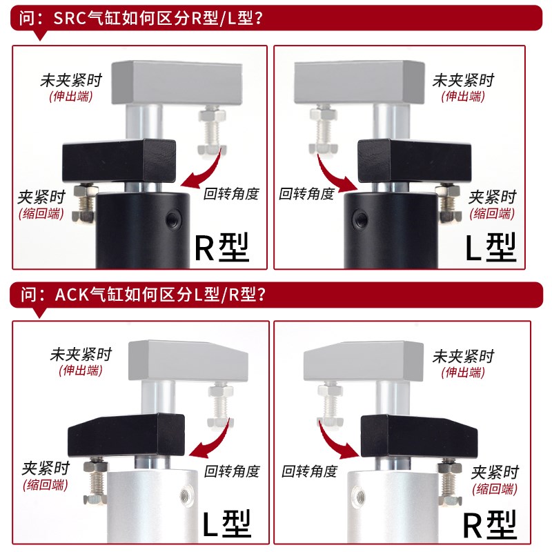 小型气动旋转气缸ACK90度下压转角夹紧180度SRC25-32-40/50/63L/R