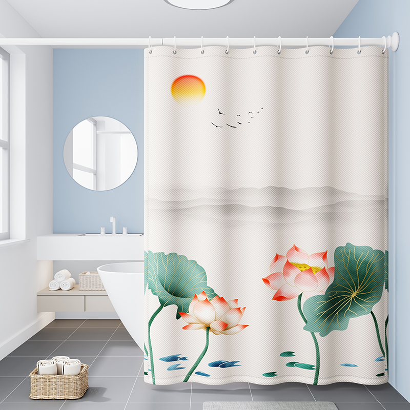 浴室浴帘装免打孔卫生间隔断防水布洗澡拉帘高档窗帘子加厚挂帘