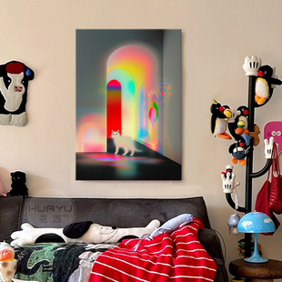 孟菲斯包豪斯客厅彩色装 饰画小众艺术玄关名画壁画治愈多巴胺挂画