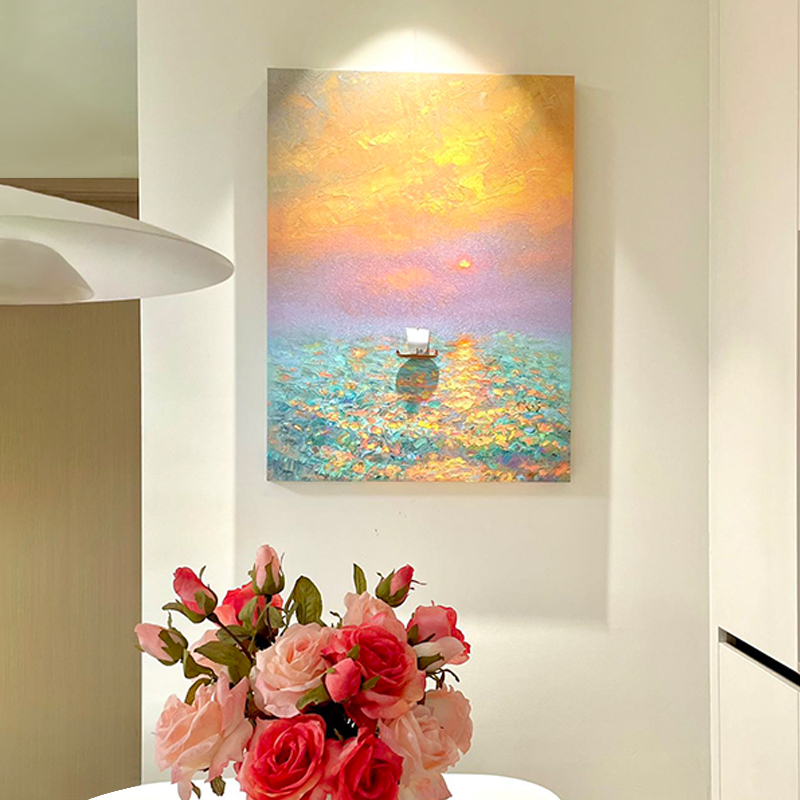 一帆风顺海景客厅装饰画现代简约艺术肌理感餐厅挂画入户玄关壁画图片