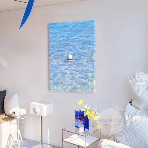 实木摇摆小船，艺术肌理油画布