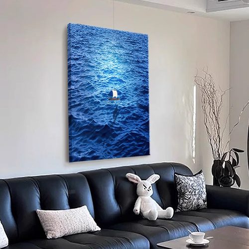 肌理油画布挂画+实木小船