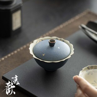 手绘描金小雏菊盖碗手工陶瓷家用泡茶碗薄胎不烫手功夫茶具 清欢