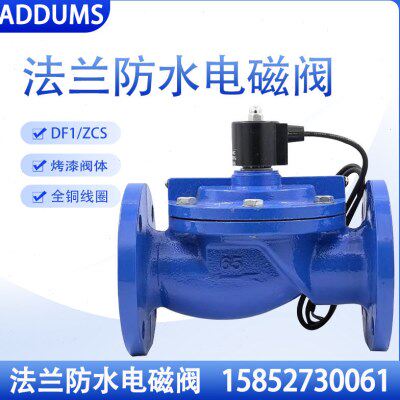 防水法兰电磁开关阀24v220v铸铁水用电磁阀DN40 50 65 80 100 150