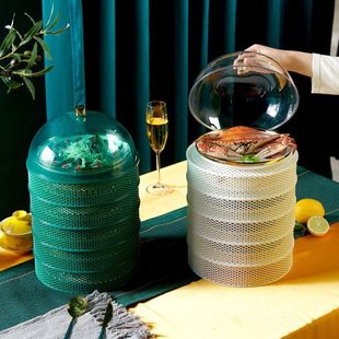 厨房置物架放剩菜架子碗盘沥水收纳盒叠加镂空菜罩塑料餐桌盖菜罩