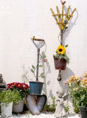 SHANGPIN户外做旧铁艺做旧铁锹爬犁花盆壁挂创意园艺杂件墙饰
