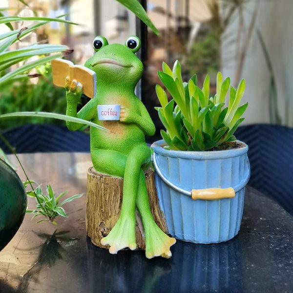 阳台花园好看的创意多肉花盆个性治愈办公桌日式可爱看书青蛙摆件,家居饰品,户外/庭院摆件,淘宝优惠券,粉丝福利购,淘宝优惠卷