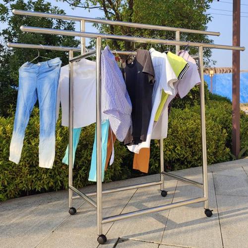 第四代38管三杆晾衣架可伸缩折叠晾晒架加粗加厚不锈钢晒衣架落地