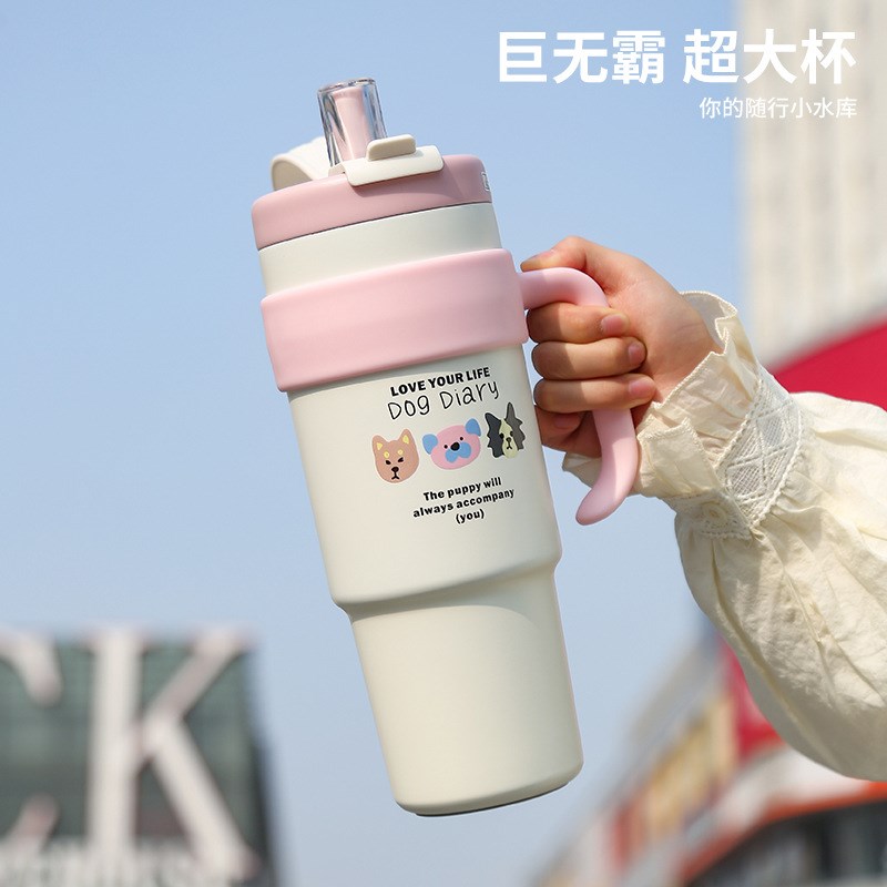 新款小狗大容量水杯巨无霸吸管保温杯女生日L礼物316不锈钢冰霸杯