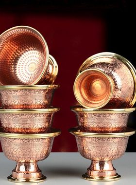供水杯供佛杯纯铜手工古色雕花高脚供水碗供水杯观音供水碗