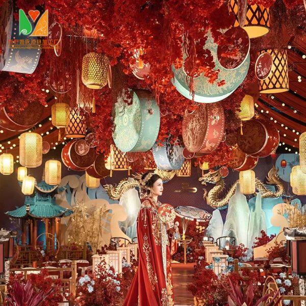 新中式婚礼道具仿古典灯笼路引空中吊顶手绘灯笼装饰挂件婚庆道具