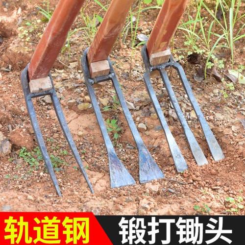 农用手工锻打锄头翻地松土工具种菜家用挖地多功能锰钢二齿锄耙子