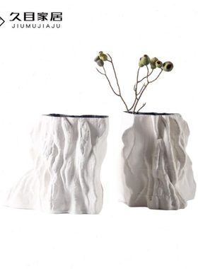 现代极简异形白色简约花瓶摆件样板房间售楼处客厅软装饰品干花插