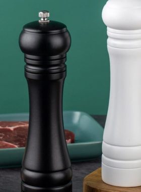 8寸黑白色PU烤漆胡椒研磨器厨房家用玫瑰盐花椒黑胡椒磨调味瓶