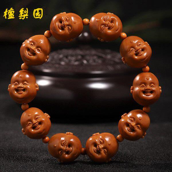 橄榄核手串 铁核笑脸十分开心手工核雕 可爱弥勒笑口常开男女手链