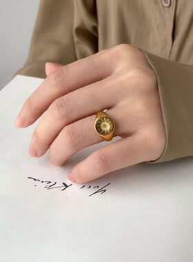太阳之神！洗手洗澡不用摘力量感金币圆牌戒指圆币气质大方欧美感