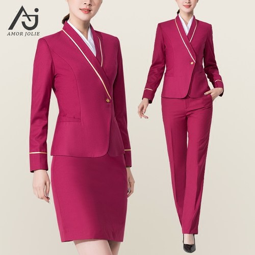 南航空姐制服女职业装工装酒店金店工作服高铁套装售楼工装酒红色