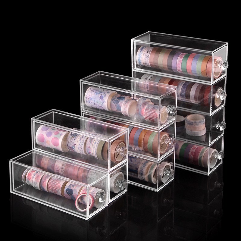 胶带收纳盒抽屉式亚克力透明桌面少女纸手帐置物架和纸文具