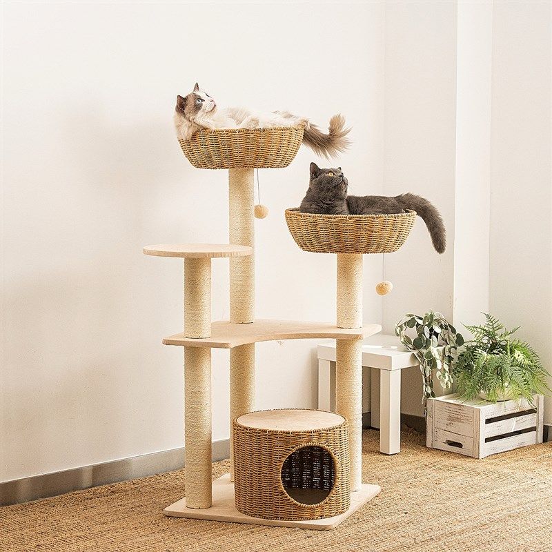 猫窝猫树一体f猫爬架藤编猫窝四季剑麻磨爪子猫爬盘多层不占地