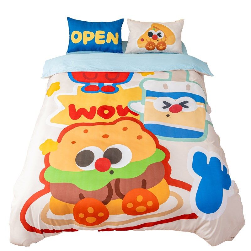 纯棉可爱露营小动l物儿童床上用品四件套全棉柔软被套纯棉卡通