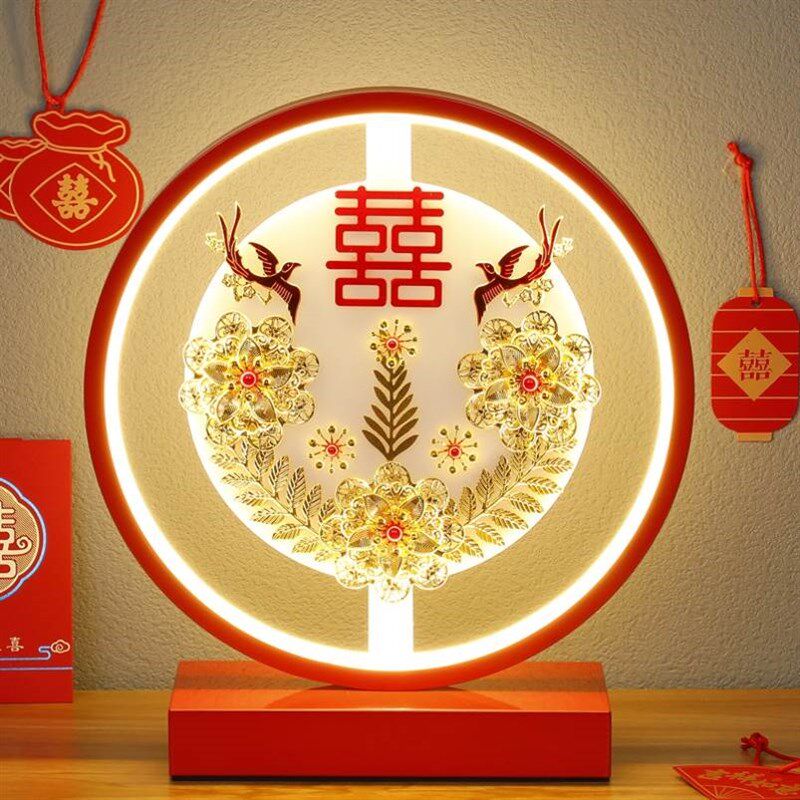 结婚长明喜灯女方陪嫁台灯对灯长命灯子孙灯新R人红色床头灯。。
