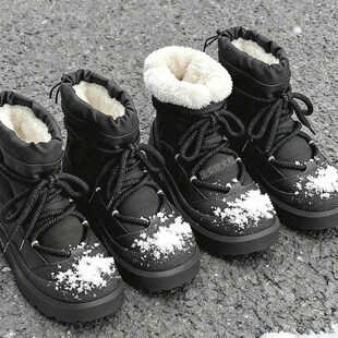 高帮棉鞋男鞋冬季雪地靴防水防滑加绒保暖厚底工装棉靴黑色马丁靴